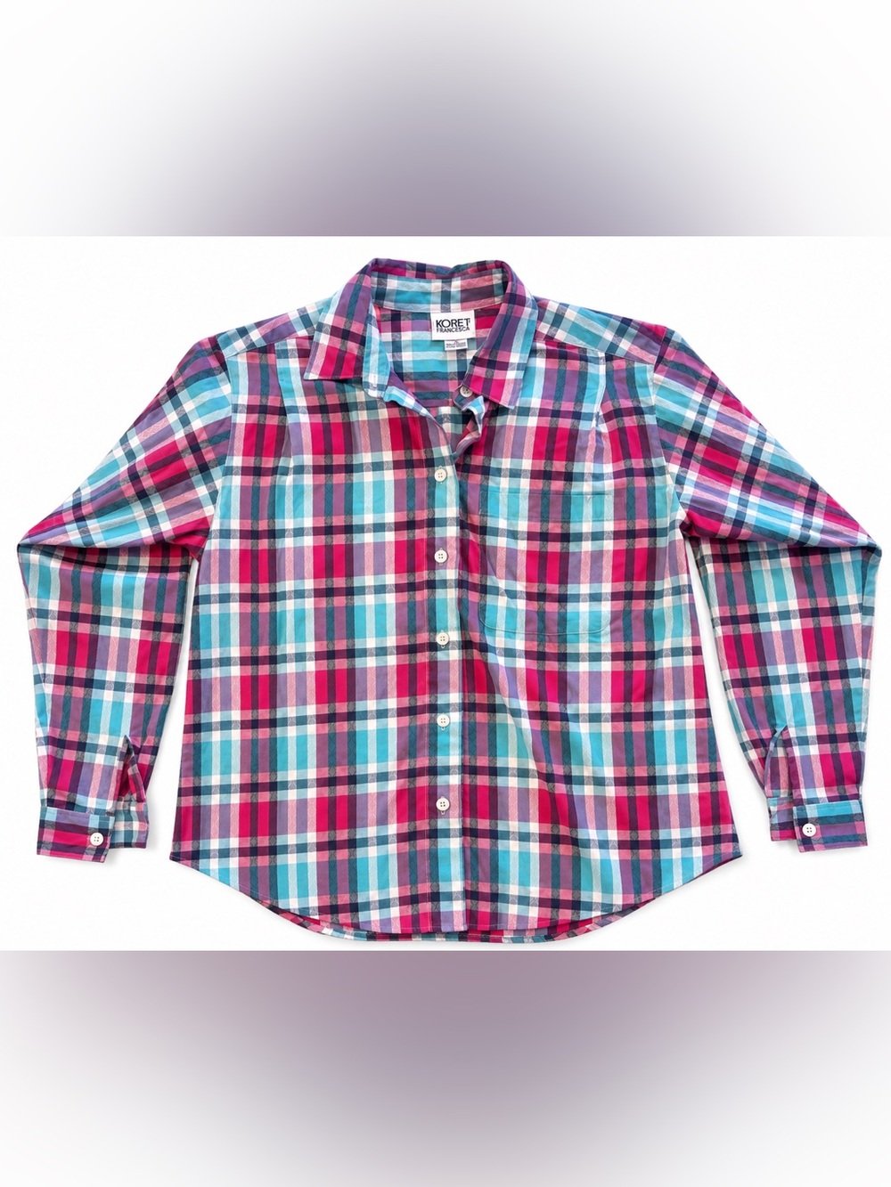 Koret Francisca Plaid Shirt Womens S Red Turquoise Púrple Vintage Cotton Blend